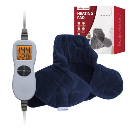 Ambershine 26"x35" XXXL King Size Neck& Shoulder& Back Heating Pad with 12 Temperature Settings& 4 Auto-Off Countdown Timers, Pain Relief for Back/Neck/Shoulder, Christmas gift for mom dad (Dark Gray)