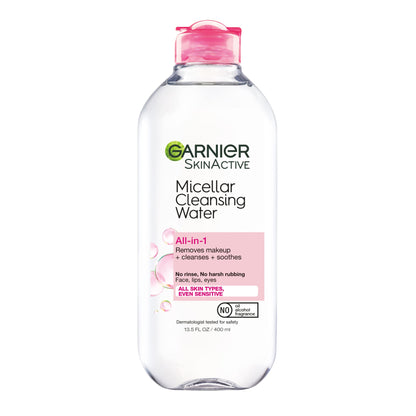 Garnier Micellar Cleansing Water, All-in-1 Makeup Remover and Facial Cleanser, For All Skin Types, 3.4 Fl Oz (100mL), 1 Count (Packaging May Vary)
