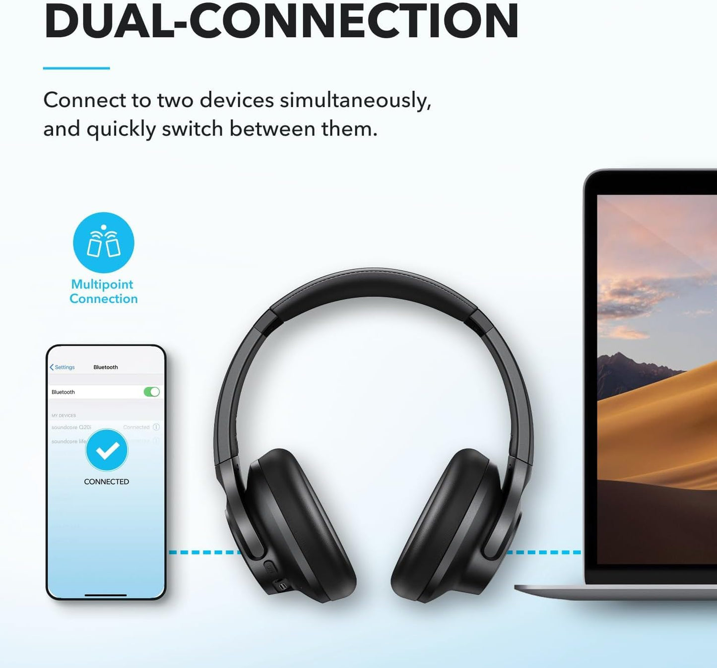 Soundcore by Anker Q20i Hybrid Active Noise Cancelling Headphones, Wireless Over-Ear Bluetooth, 40H Long ANC Playtime, Hi-Res Audio, Big Bass, Customize via an App, Transparency Mode (Pink)
