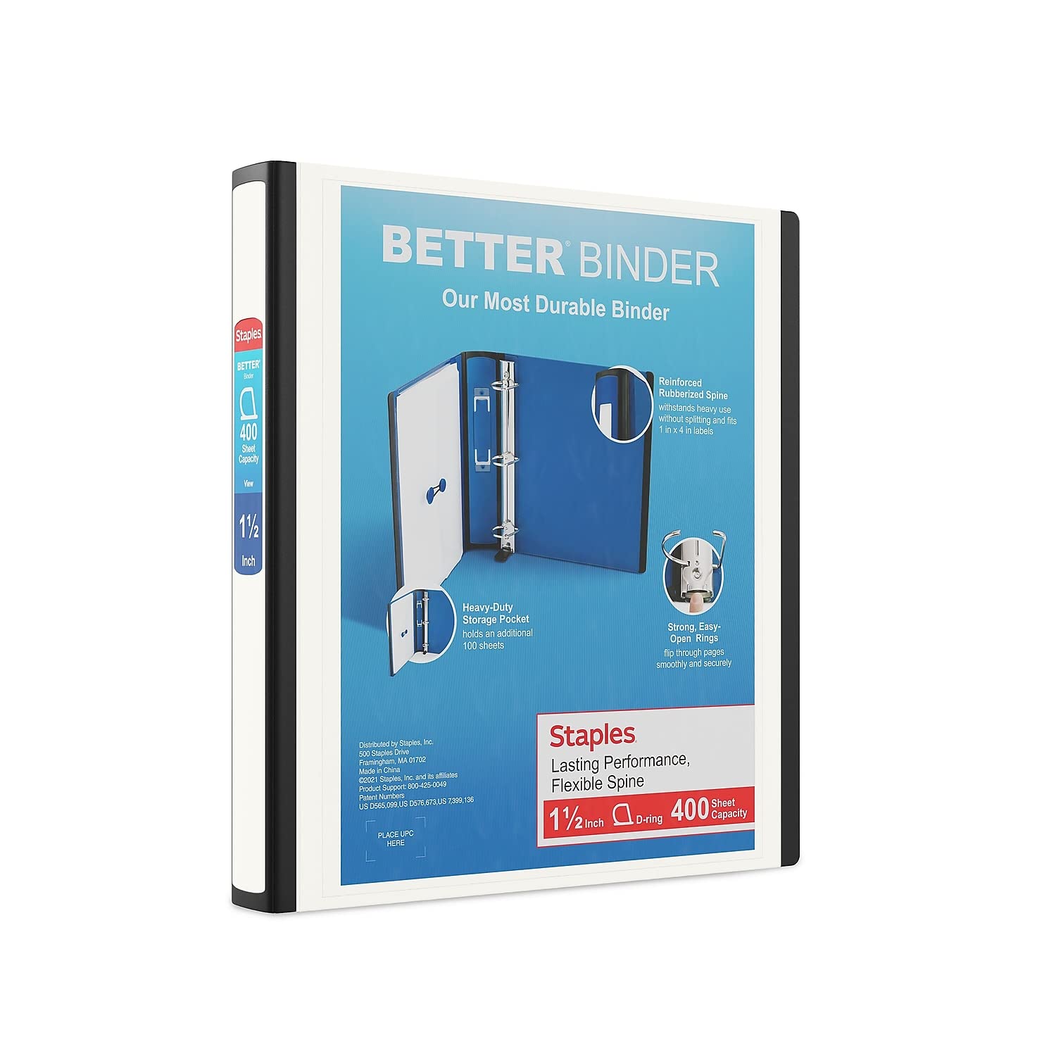 STAPLES 3 Inch BetterView Binder with D-Rings (Teal)