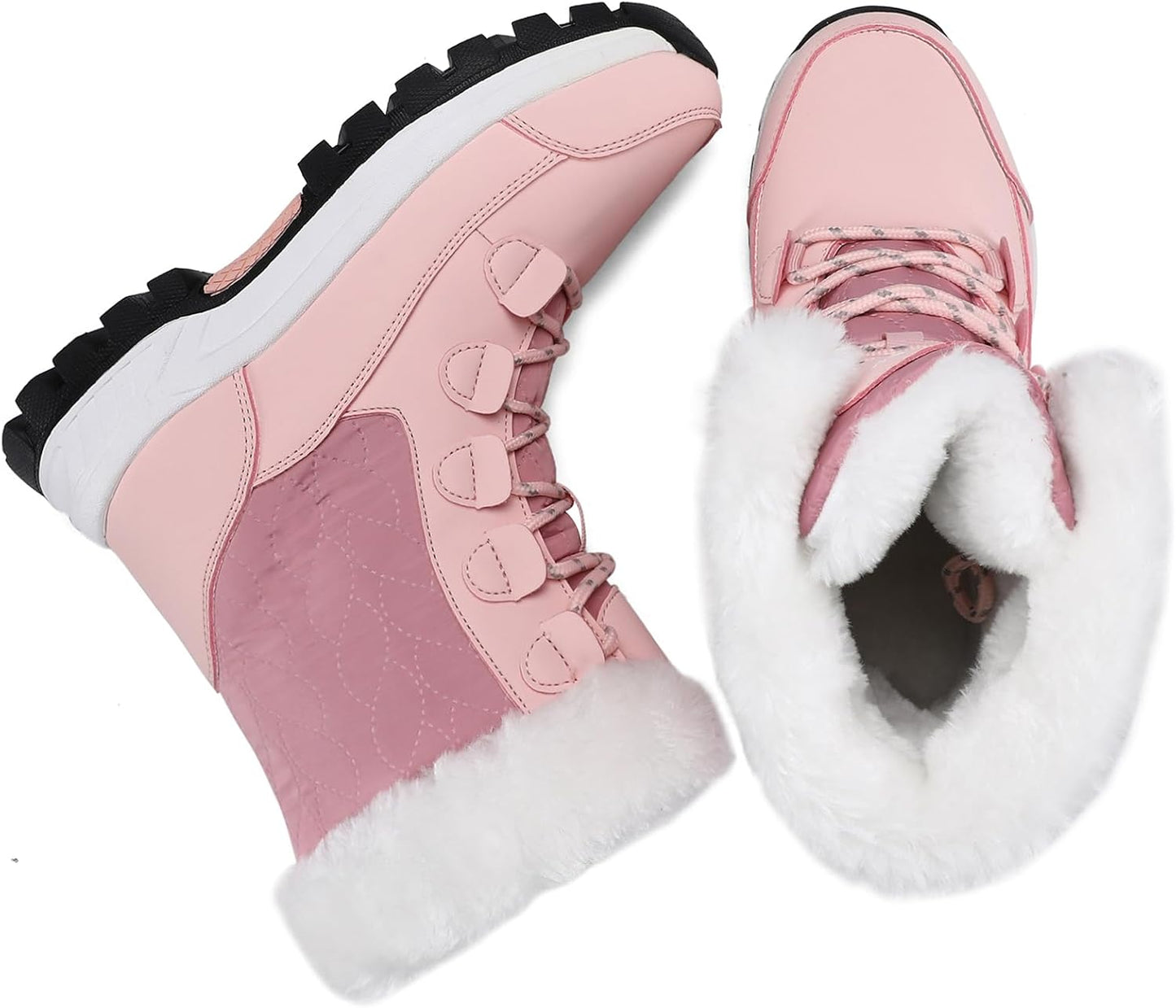 COOJOY Womens Winter Snow Boots Waterproof Shoes Walking Comfortable Hiking Tennis Booties Furry Mid Calf Warm Lightweight