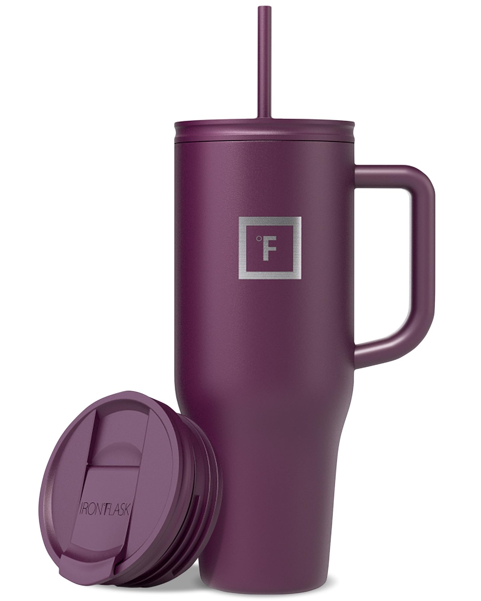 IRON °FLASK Co-Pilot Insulated Mug w/Straw & Flip Cap Lids - Cup Holder Bottle for Hot, Cold Drink - Leak-Proof - Water, Coffee Portable Travel Mug - Aurora, 40 Oz