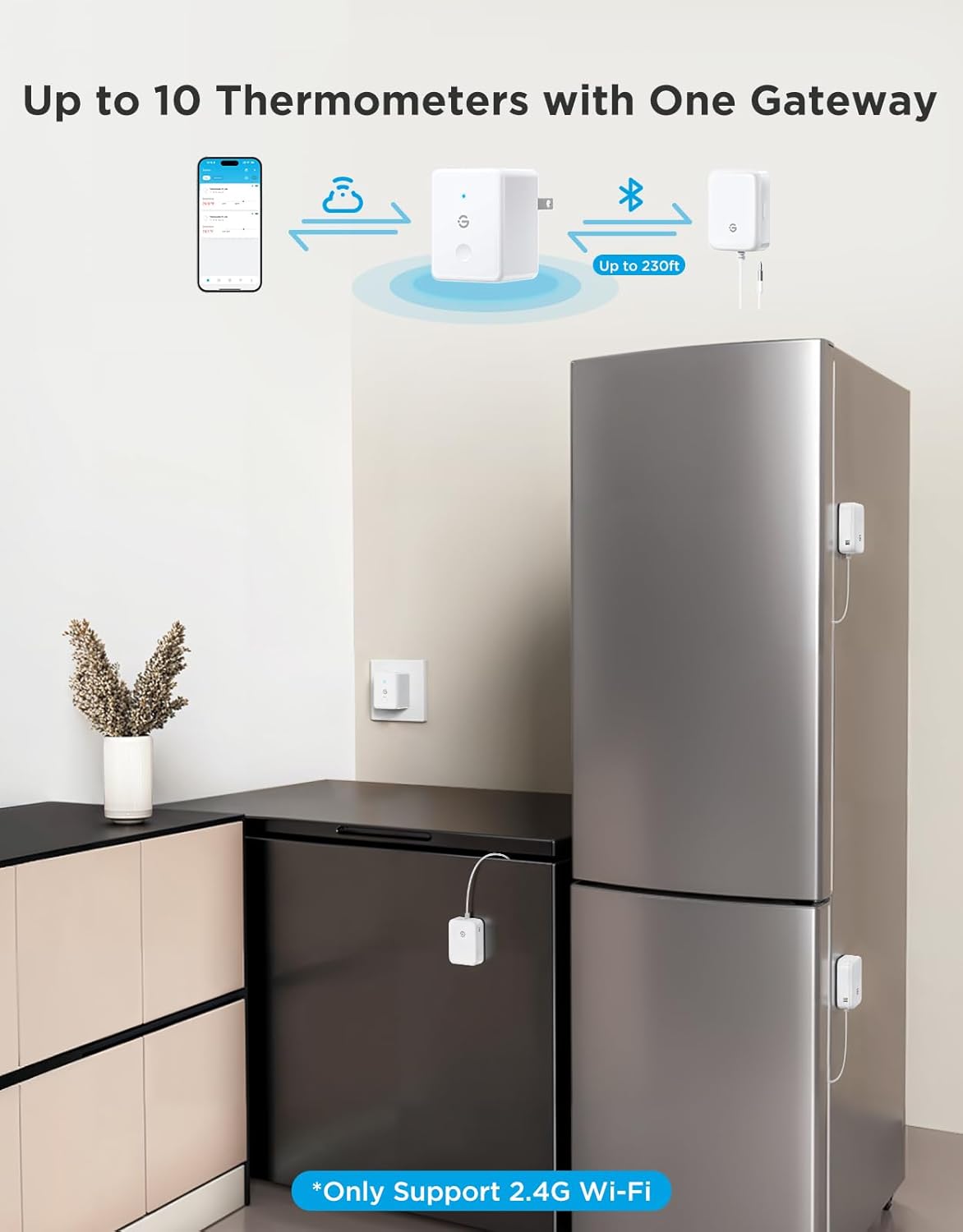 GoveeLife WiFi Refrigerator Thermometer with Alarm, Wireless Digital Freezer Temperature Gauge with App Control, 2 Years Free Data Export, for Home Kitchen Fridge Hot Tub 2 Pack