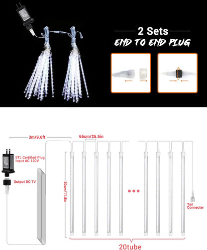 iBaycon 20 Tubes 480 LED Meteor Shower Rain Lights, 11.8 inches Cascading Icicle Lights Waterproof Outdoor, Connectable Falling Raindrop Lights with Timer for Holiday Party Christmas Decorations
