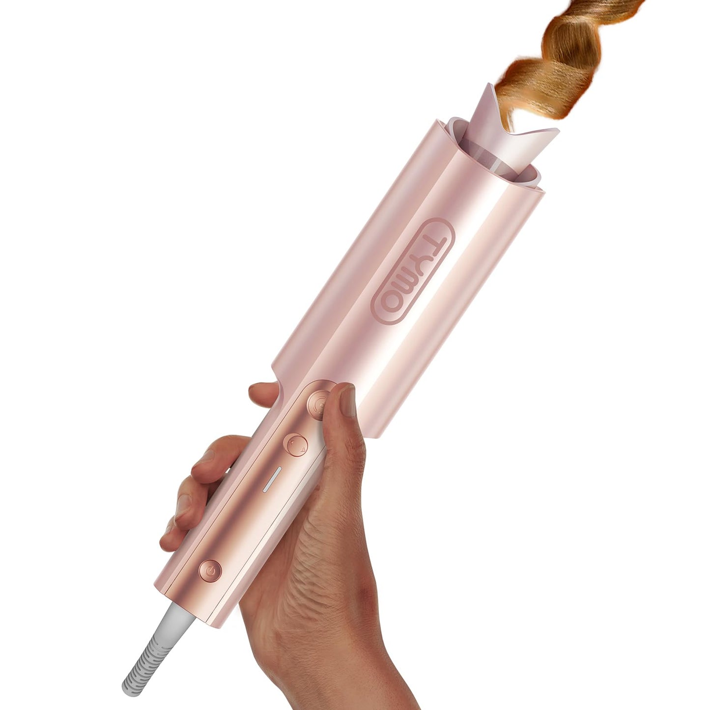 Upgraded Automatic Rotating Curling Iron - TYMO CurlPro Plus Long Barrel Curling Wand for Long Hair, Ceramic Hair Curler for Women, Anti-Scald, Tangle-Free, 600M Ionic, Dual Voltage, Gold, 1 Inch