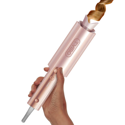 Upgraded Automatic Rotating Curling Iron - TYMO CurlPro Plus Long Barrel Curling Wand for Long Hair, Ceramic Hair Curler for Women, Anti-Scald, Tangle-Free, 600M Ionic, Dual Voltage, Gold, 1 Inch