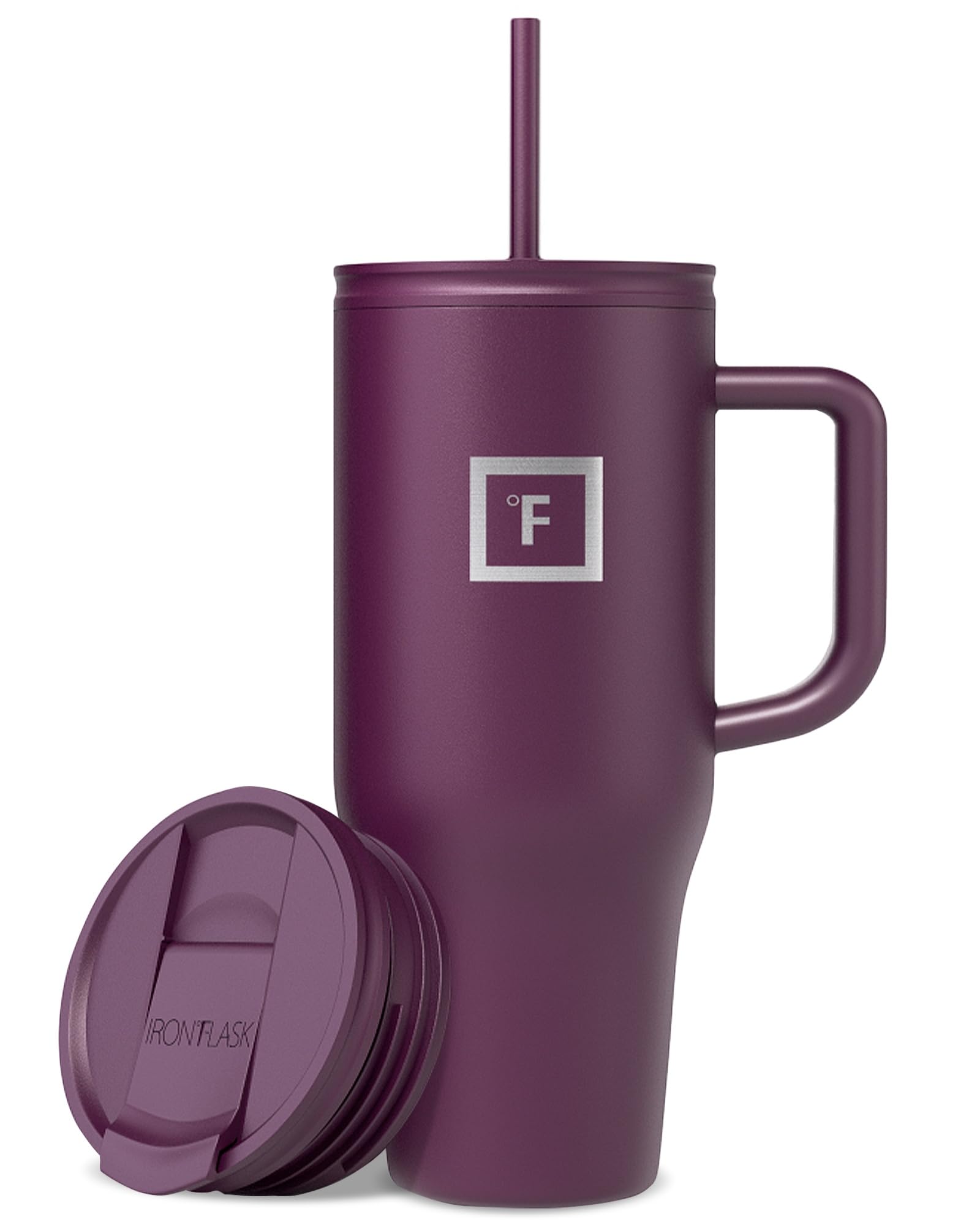 IRON °FLASK Co-Pilot Insulated Mug w/Straw & Flip Cap Lids - Cup Holder Bottle for Hot, Cold Drink - Leak-Proof - Water, Coffee Portable Travel Mug - Aurora, 40 Oz