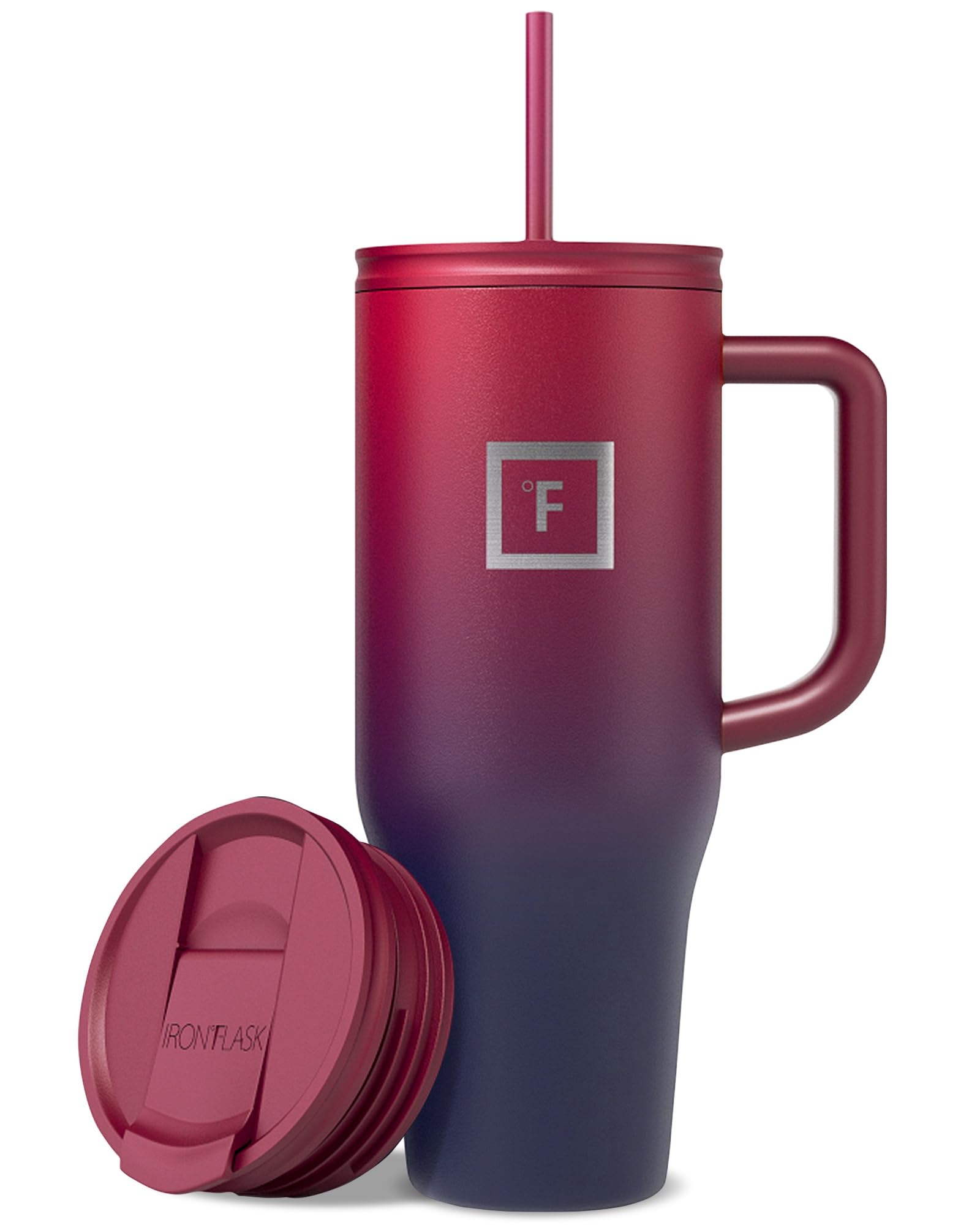 IRON °FLASK Co-Pilot Insulated Mug w/Straw & Flip Cap Lids - Cup Holder Bottle for Hot, Cold Drink - Leak-Proof - Water, Coffee Portable Travel Mug - Aurora, 40 Oz