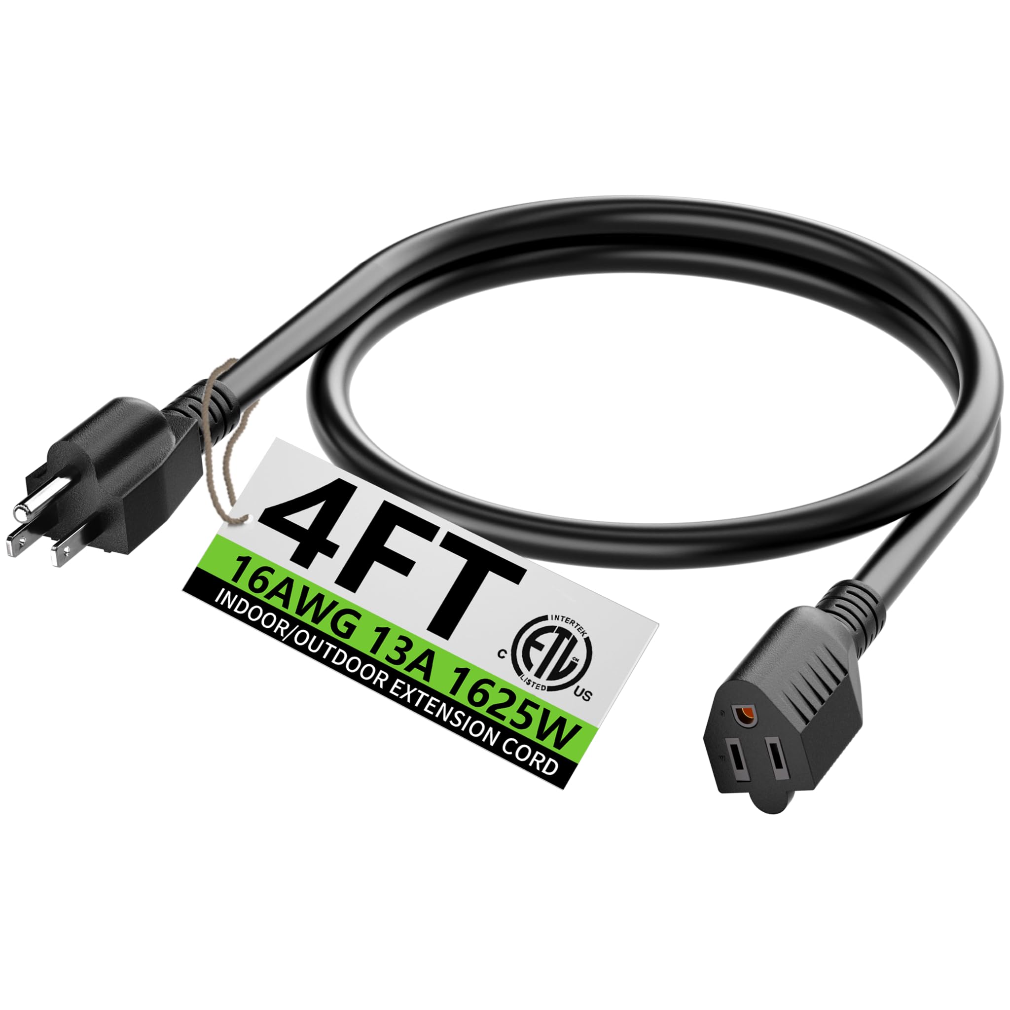 HUANCHAIN Indoor Outdoor Black Extension Cord 50 ft Waterproof, 16/3 Gauge Flexible Resistant Appliance Extension Cord Outside, 13A 1625W 16AWG SJTW, 3 Prong Heavy Duty Electric Cable, ETL Listed