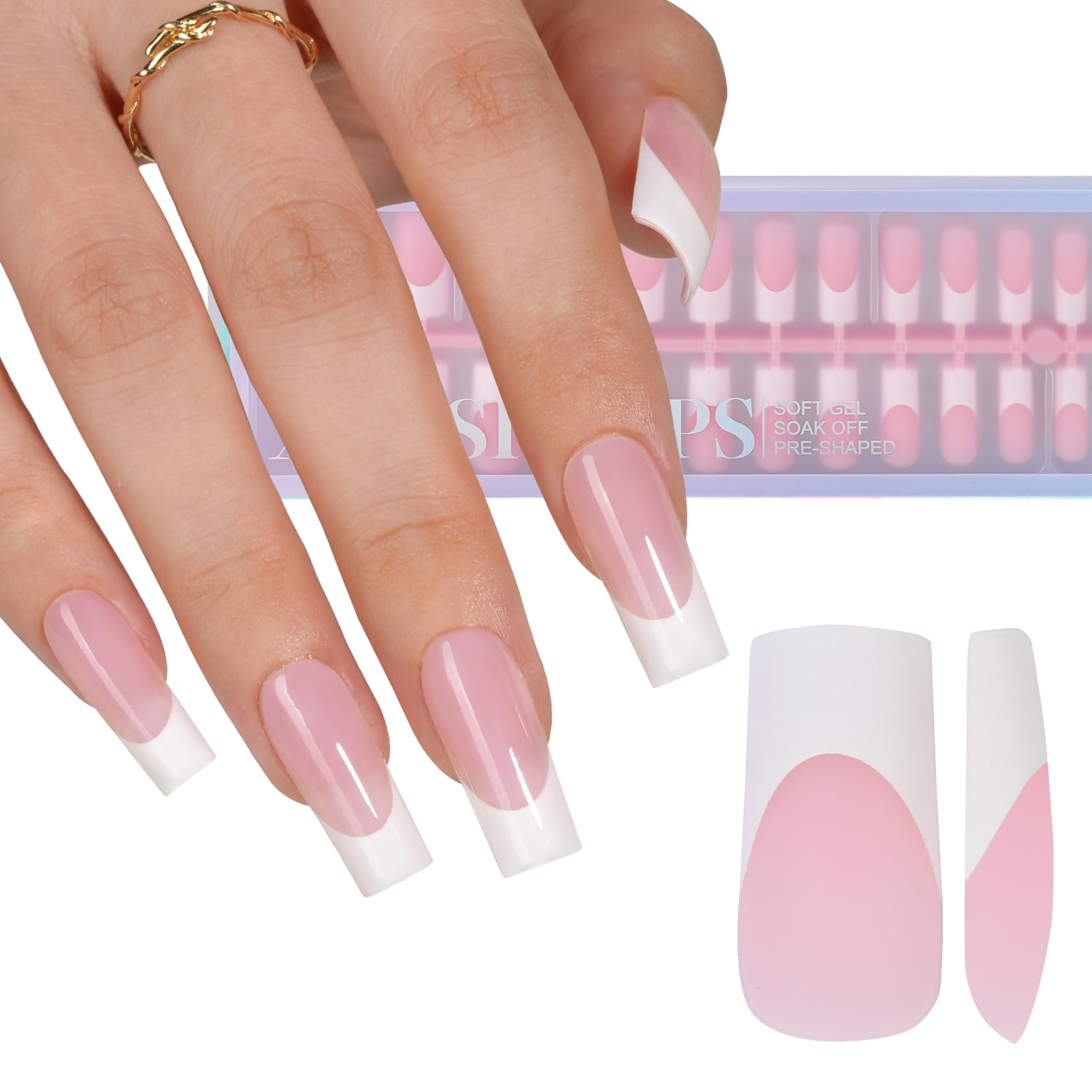Misssix XBASICTIPS French Tip Press On Nails, 150 Pcs Short Square French Gel Nail Tips, Soft Gel Pre-shaped No File Need Fake Nails for Nail Art DIY Extension Designs, 15 Sizes
