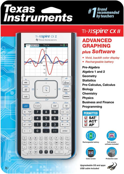 Texas Instruments TI-Nspire CX II Color Graphing Calculator with Student Software (PC/Mac) White 3.54 x 7.48
