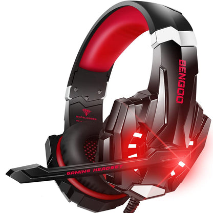 BENGOO G9000 Stereo Gaming Headset for PS4 PC Xbox One PS5 Controller, Noise Cancelling Over Ear Headphones with Mic, LED Light, 7.1 Surround Sound, Soft Memory Earmuffs for Nintendo Xbox Series X|S