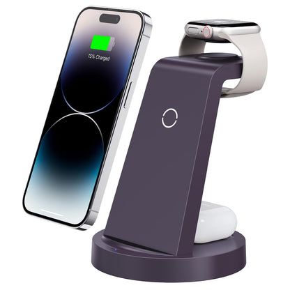 3 in 1 Charging Station for iPhone, Wireless Charger for iPhone 16e 16 15 14 13 12 11 X Pro Max & Apple Watch - Wireless Charging Station for AirPods 4 3 Pro