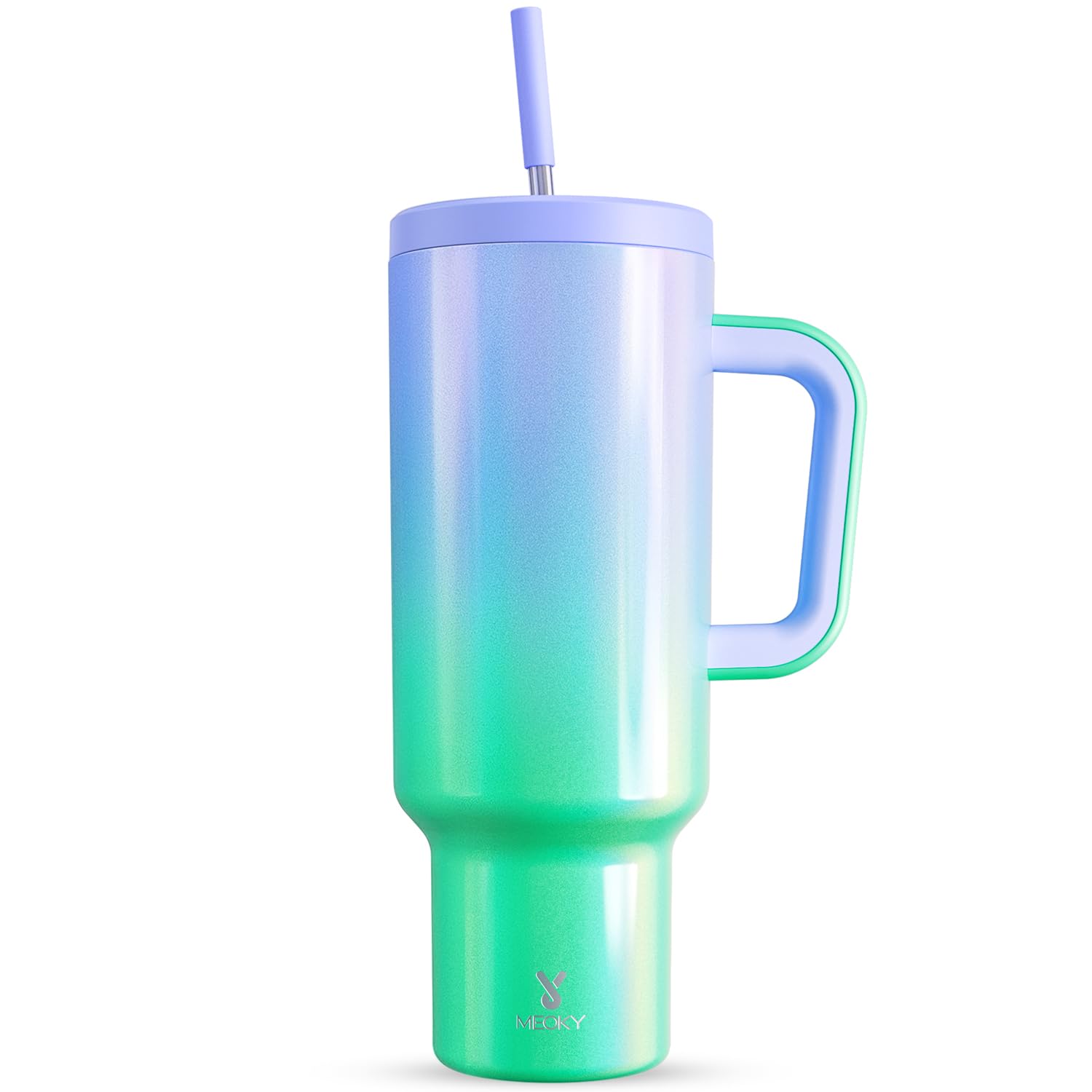 Meoky 40 oz Christmas Tumbler with Handle and Straw, Xmas Tumbler with Lid and Straw, Insulated Stainless Steel Travel Mug, Christmas Gifts for Women Men Adults (Jolly Reindeer)