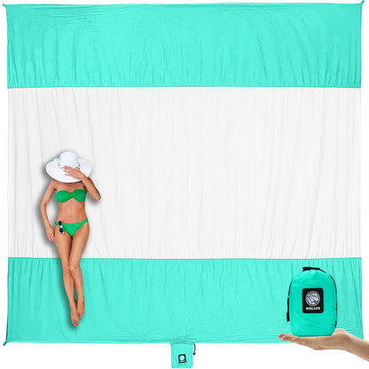 WEKAPO Beach Blanket Sandproof Waterproof, Extra Large Beach Mat, Oversized & Compact Sand Free Mat Quick Drying, Lightweight & Durable with 6 Stakes & 4 Corner Pockets