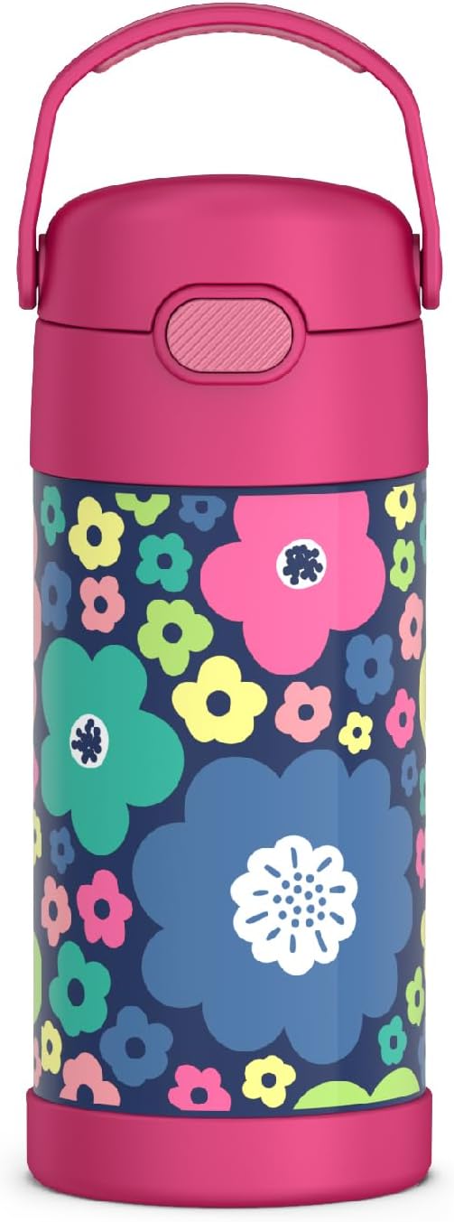 THERMOS FUNTAINER Water Bottle with Straw - 12 Ounce - Kids Stainless Steel Vacuum Insulated Water Bottle with Lid, Mod Flowers
