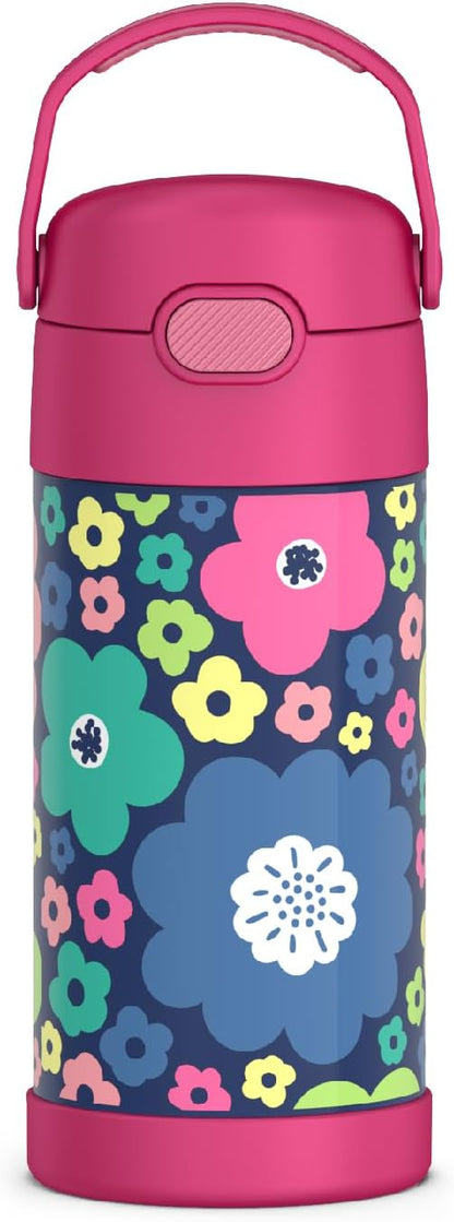 THERMOS FUNTAINER Water Bottle with Straw - 12 Ounce - Kids Stainless Steel Vacuum Insulated Water Bottle with Lid, Mod Flowers