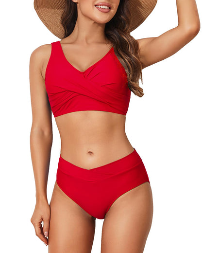 Limeeke Women's High Waisted Bikini Set Twist Front Two Piece Swimsuit Lace Up Tie Back Bathing Suits