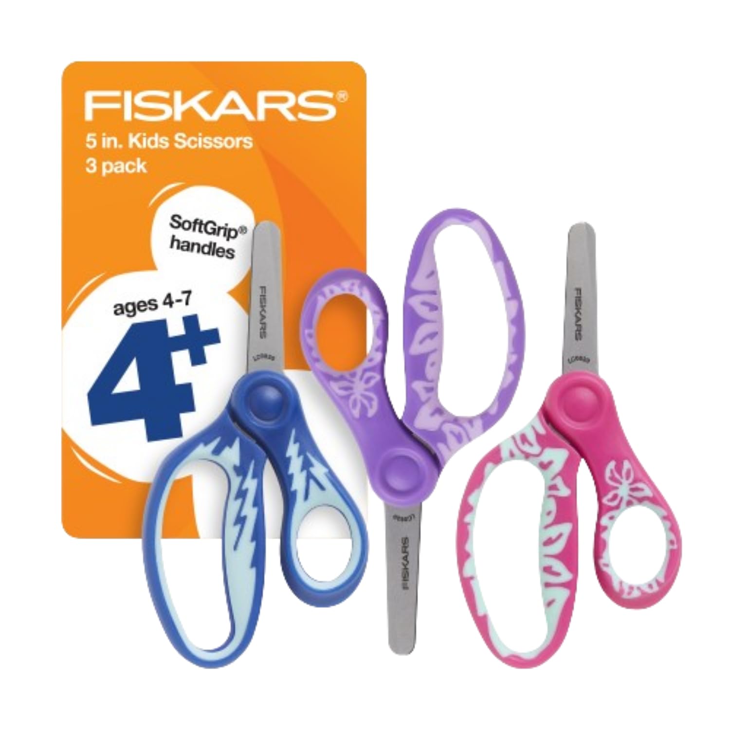 Fiskars 5" SoftGrip Blunt-Tip Scissors for Kids Ages 4-7, Scissors for School or Crafting, Back to School Supplies, Blue Lightning