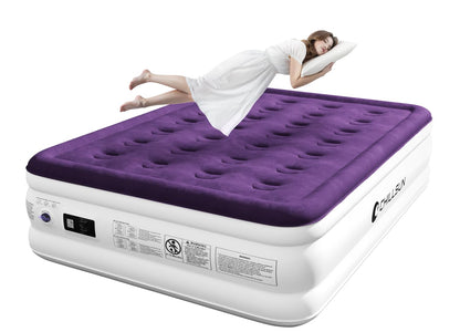 CHILLSUN Air Mattress Queen With Built in Pump - Upgraded Blow Up Bed,2 Mins Quick Self Inflatable and Deflate, 18"/650lbs Max, Strong Support, Flocked Top, Puncture Resistant, for Camping,Home,Guests