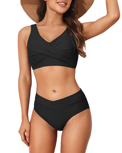 Limeeke Women's High Waisted Bikini Set Twist Front Two Piece Swimsuit Lace Up Tie Back Bathing Suits