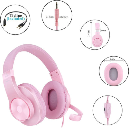 H-10 Gaming Headset for PS4, Xbox One, PC, PS5, Nintendo Switch, Stereo Wired Noise Cancelling Over Ear Headphones with Mic for Kids Adults, Bass Surround, Soft Memory Earmuffs, Pink