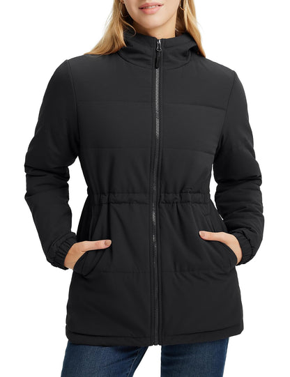 baleaf Women's Wnter Coat Long Puffer Jacket Quilted Jackets with Hood Warm Running Insulated Hiking Snow