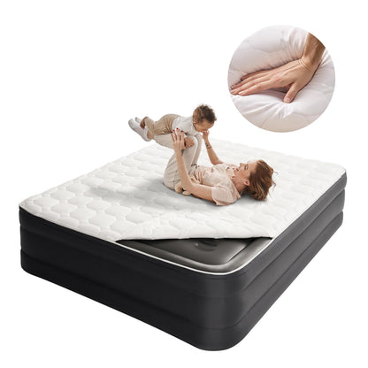 CHILLSUN Air Mattress Queen With Built in Pump - Upgraded Blow Up Bed,2 Mins Quick Self Inflatable and Deflate, 18"/650lbs Max, Strong Support, Flocked Top, Puncture Resistant, for Camping,Home,Guests