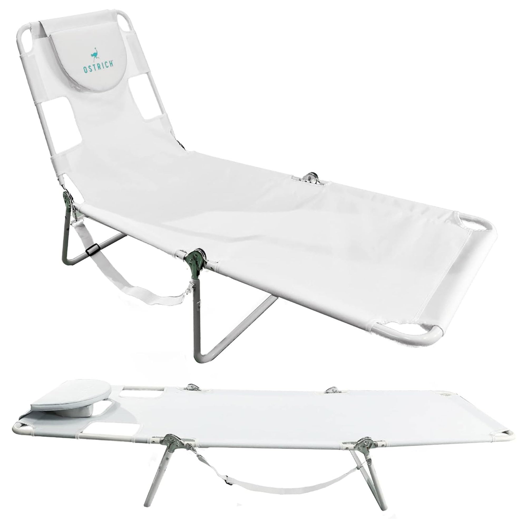 Ostrich Folding Beach Lounge Chair, Reclining Outdoor Chaise Lounger, Teal