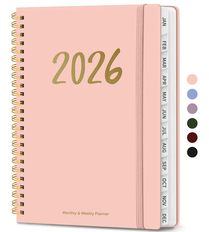 Hardcover 2026 Planner, Weekly and Monthly Calendar, Jan - Dec 2026 Planner Book with Tabs for Women, Inner Pocket, Spiral Bound, Perfect for Office/Home/School Supplies, Petals, A5, 6.3" x 8.5"