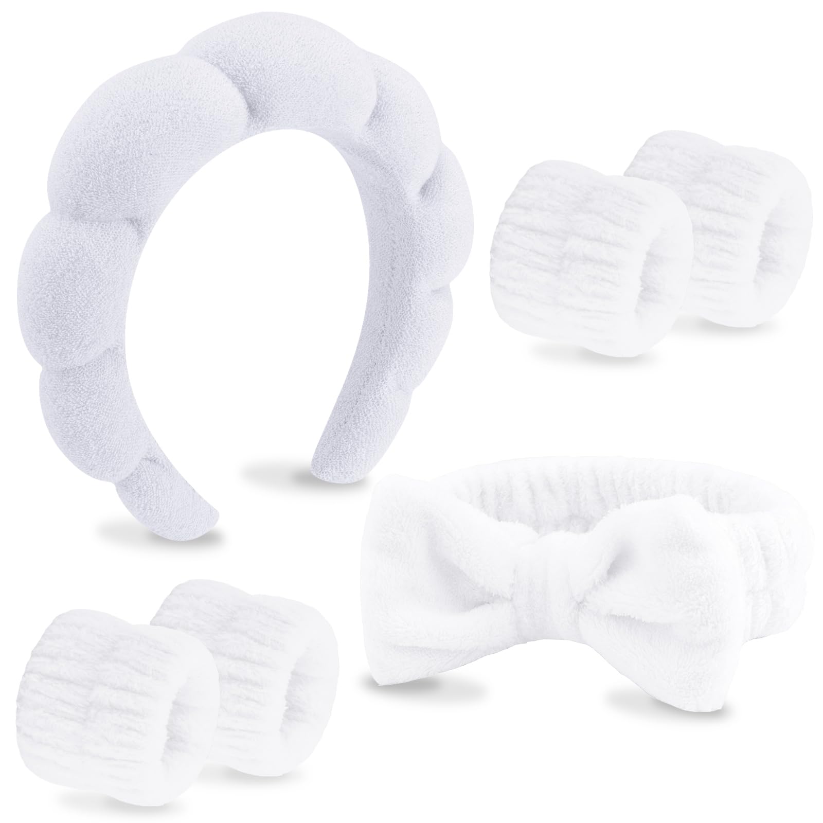 VELSCRUN 6 Pack Spa Headband, Makeup Headband, Face Wash Headbands, Skincare Headbands, Black Sponge Hair Band Bow Tie Spa Head Band for Washing Face Wristband Set Hair Accessories for Women Gifts