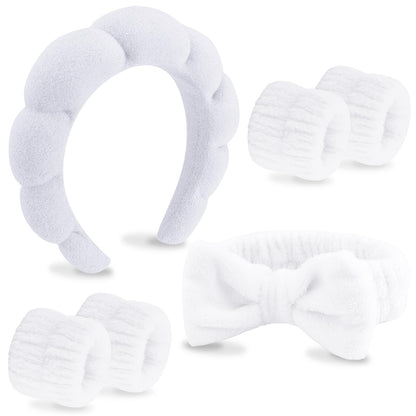 VELSCRUN 6 Pack Spa Headband, Makeup Headband, Face Wash Headbands, Skincare Headbands, Black Sponge Hair Band Bow Tie Spa Head Band for Washing Face Wristband Set Hair Accessories for Women Gifts