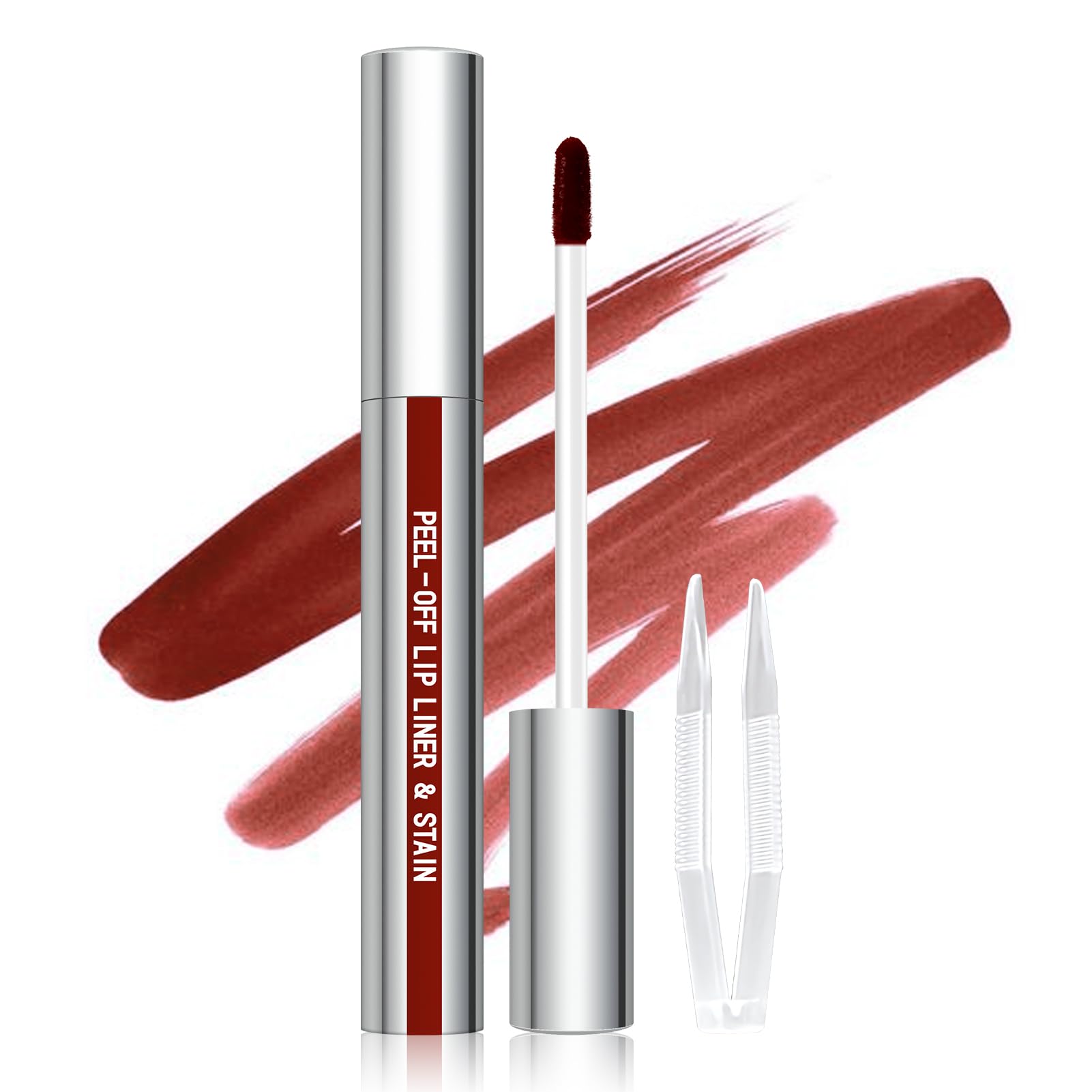 Cilrofelr Peel Off Lip Liner Stain, Long Wear Tattoo Lip Liner with Tweezer, Peel Off Lip Stain with Matte Finish, Long Lasting, Waterproof, Transfer-proof, Highly Pigmented Color (Rose)