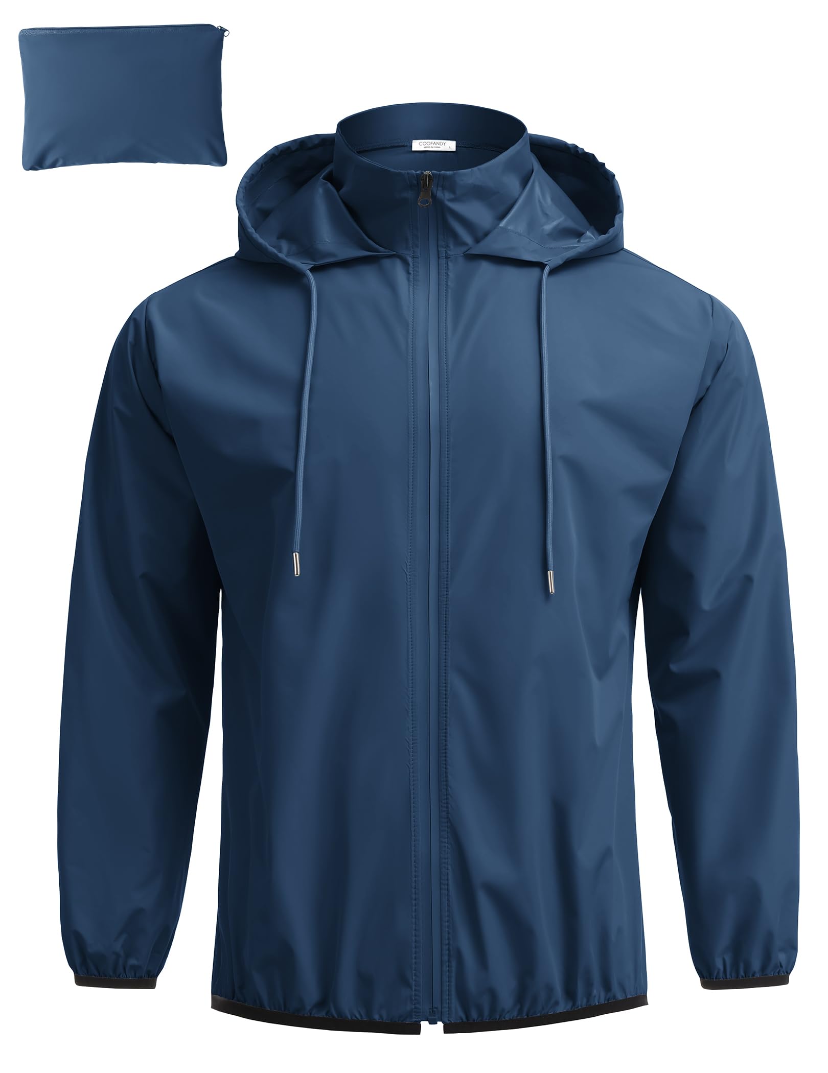 COOFANDY Men's Packable Rain Jacket Lightweight Waterproof Raincoat with Hood Travel Hiking Golf Windbreaker