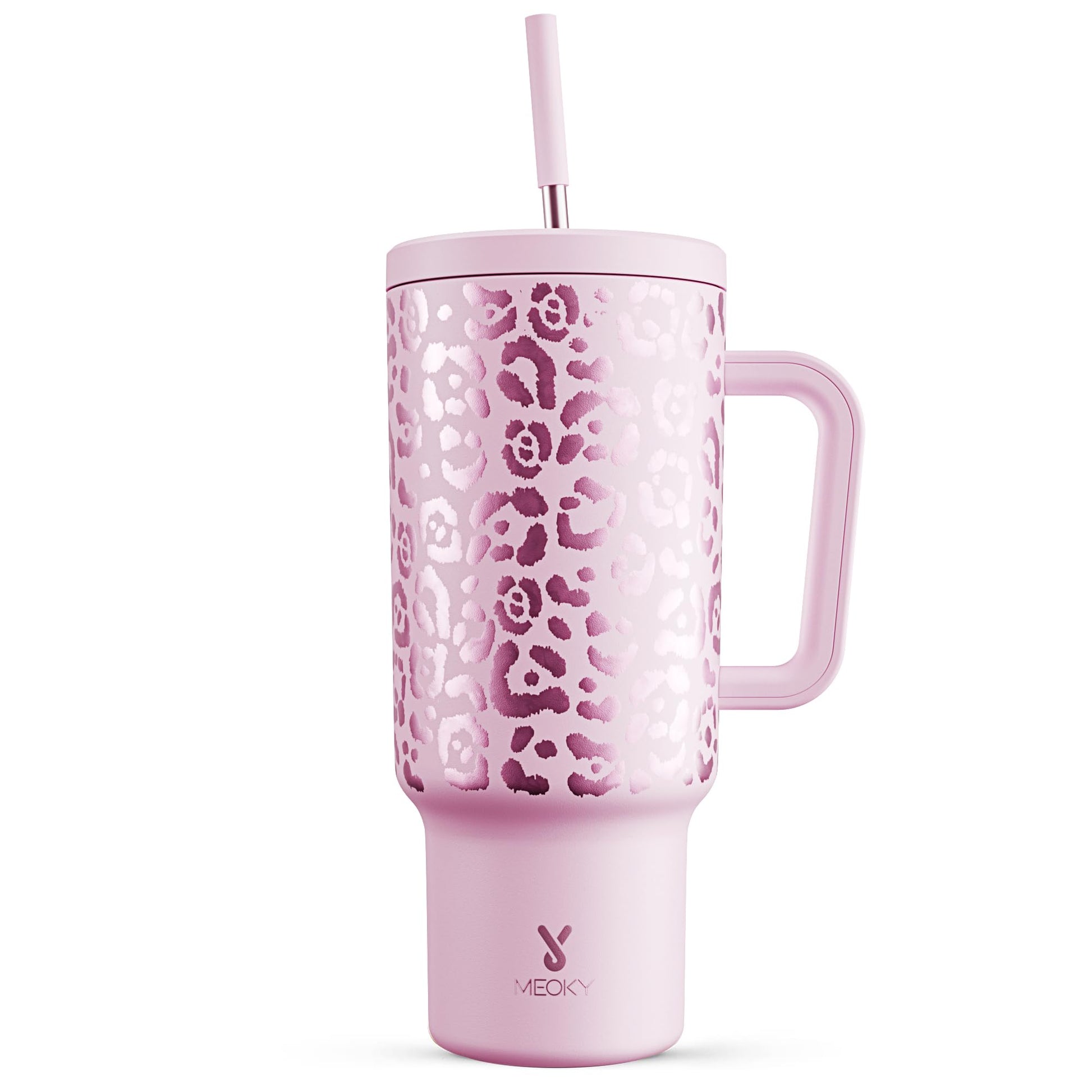 Meoky 40 oz Christmas Tumbler with Handle and Straw, Xmas Tumbler with Lid and Straw, Insulated Stainless Steel Travel Mug, Christmas Gifts for Women Men Adults (Jolly Reindeer)