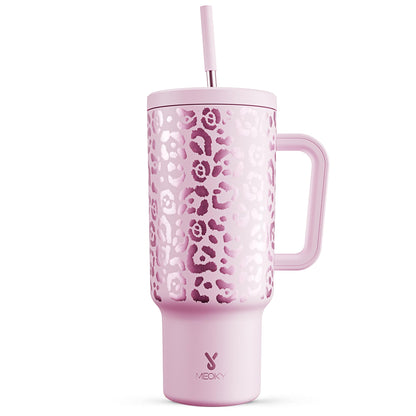 Meoky 40 oz Christmas Tumbler with Handle and Straw, Xmas Tumbler with Lid and Straw, Insulated Stainless Steel Travel Mug, Christmas Gifts for Women Men Adults (Jolly Reindeer)