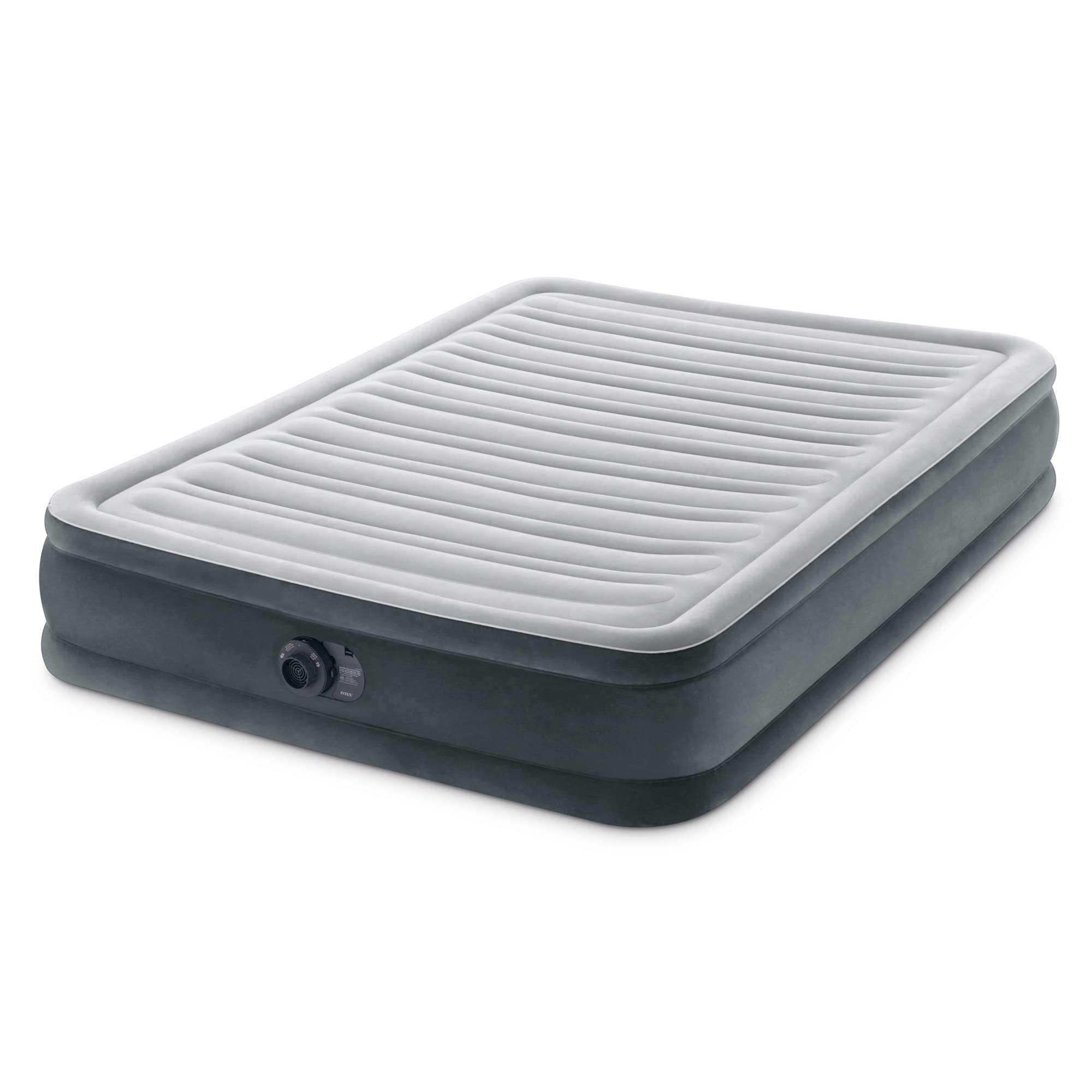 Intex 64417ED 22in Queen Dura-Beam Comfort Plush High-Rise Inflatable Air Mattress with Built in Pump for Travel and Camping, 600lb Weight Capacity