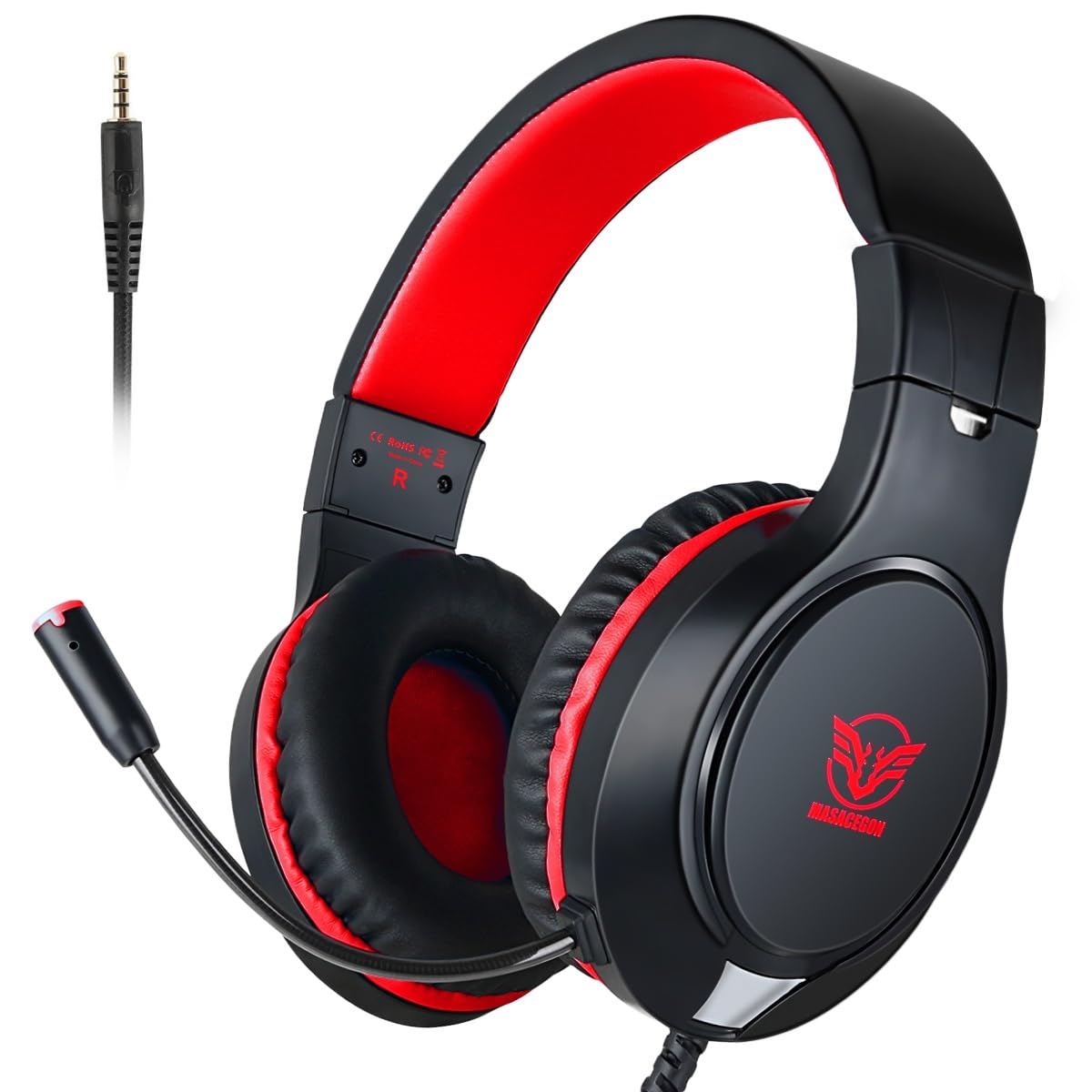 H-10 Gaming Headset for PS4, Xbox One, PC, PS5, Nintendo Switch, Stereo Wired Noise Cancelling Over Ear Headphones with Mic for Kids Adults, Bass Surround, Soft Memory Earmuffs, Pink