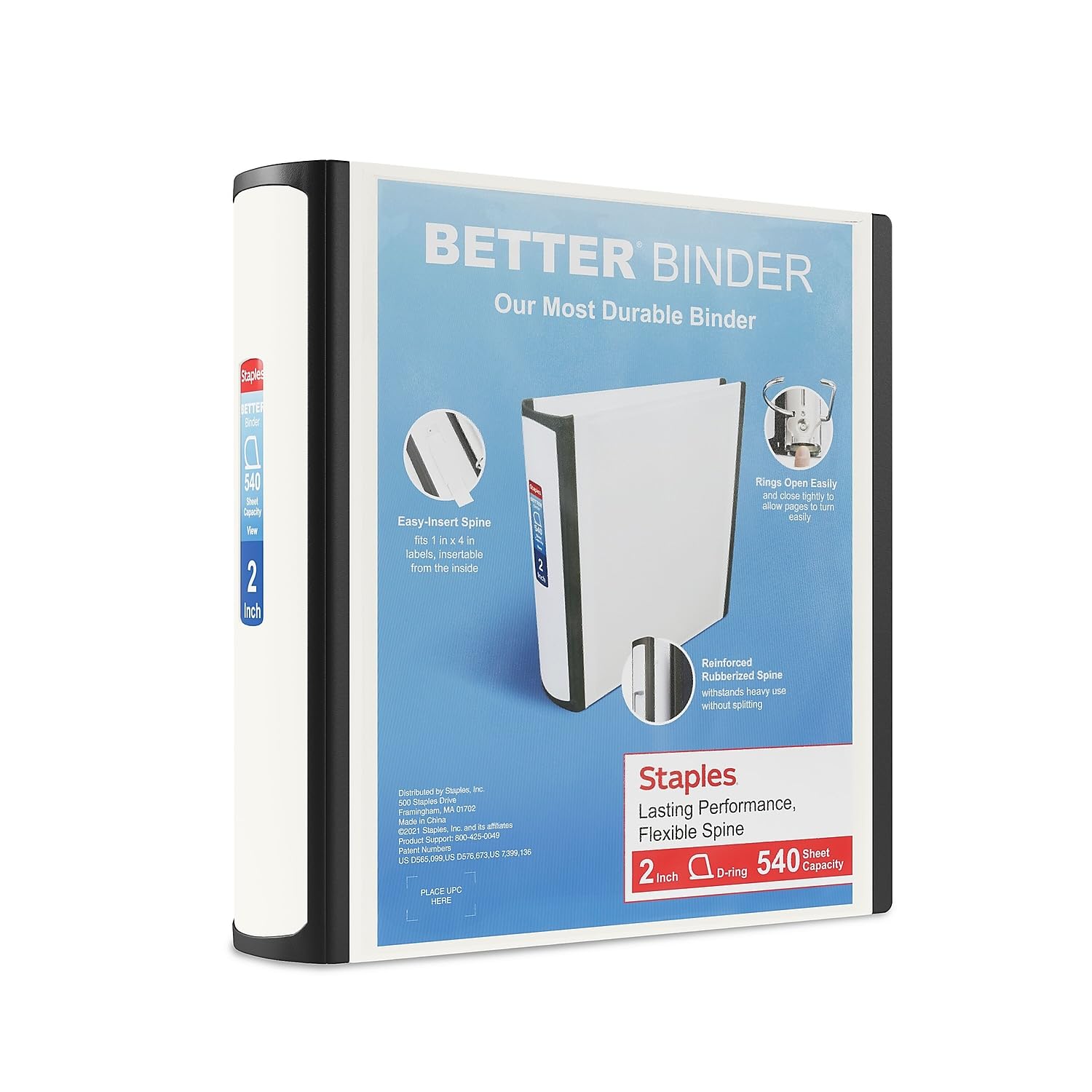 STAPLES 3 Inch BetterView Binder with D-Rings (Teal)