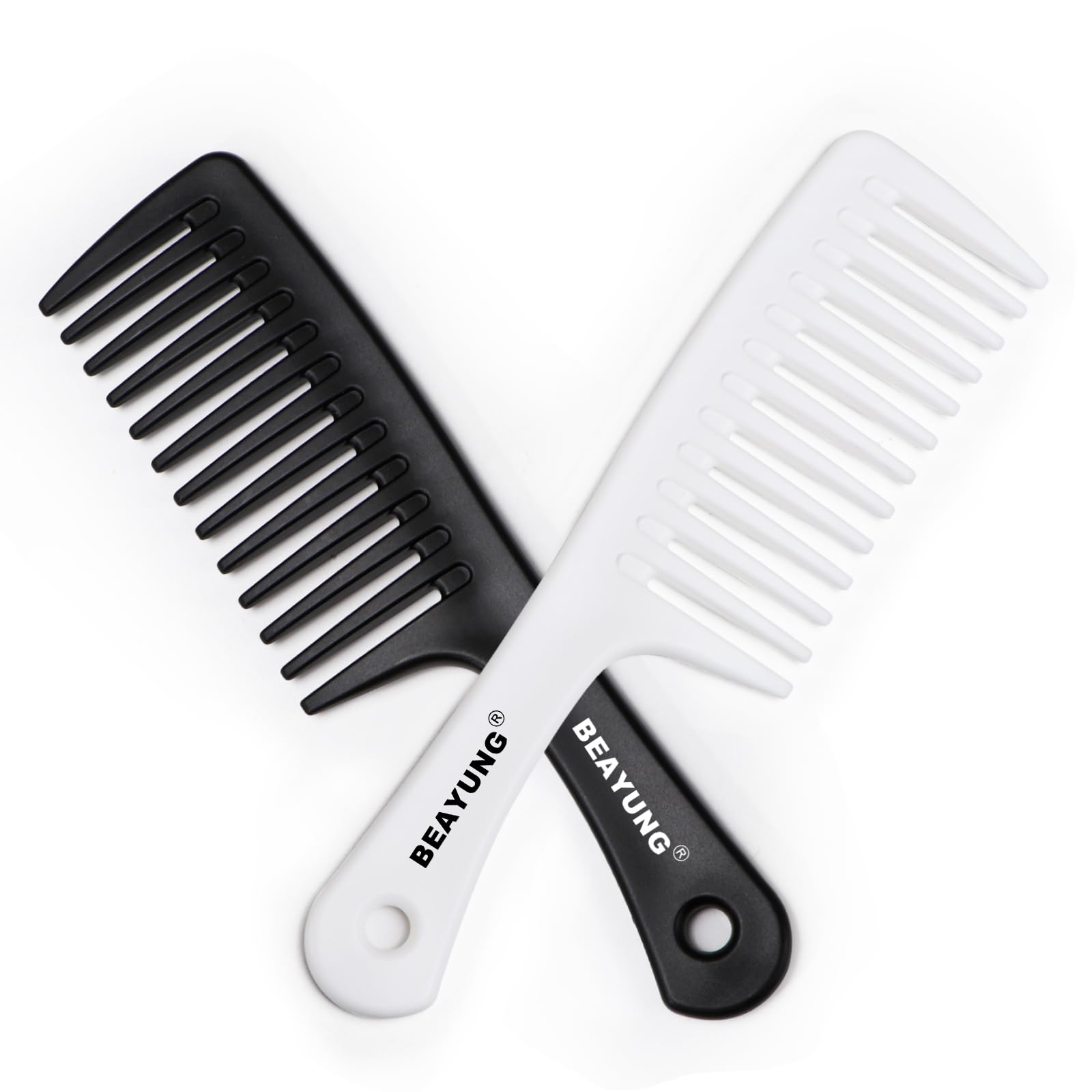 2PCS Large Wide Tooth Comb, Shower Combs, Hair comb for wet curly hair, Durable Hair Brush for Best Styling and Professional Hair Care(2Black)