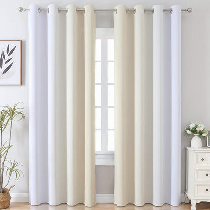 Estelar Textiler Beige and Greyish White Blackout Curtains for Living Room, Full Room Darkening Gradient Drapes for Bedroom, Thermal Insulated Ombre Grommet Curtains for Dining Room,52Wx84L,2 Panels