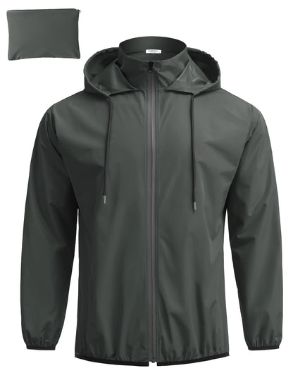 COOFANDY Men's Packable Rain Jacket Lightweight Waterproof Raincoat with Hood Travel Hiking Golf Windbreaker