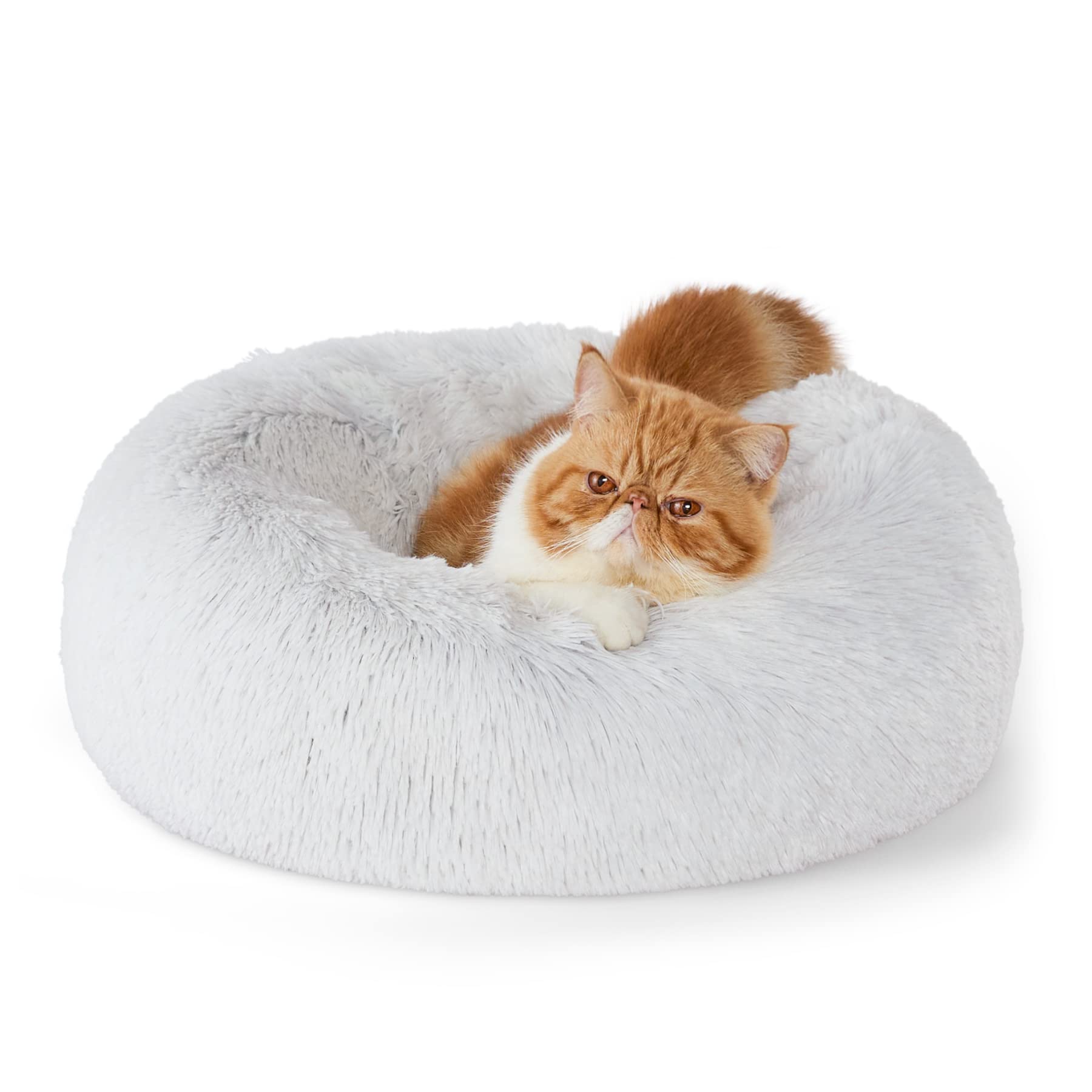 Bedsure Calming Dog Bed for Small Dogs - Donut Washable Small Pet Bed, 23 inches Anti-Slip Round Fluffy Plush Faux Fur Large Cat Bed, Fits up to 25 lbs Pets, Camel