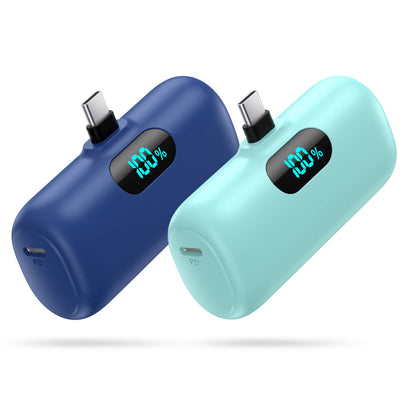 [2-Pack] Mini Portable Charger 5000mAh Power Bank,3A PD USB C Cell Phone Portable Power, LCD Display Battery Pack Compatible with iPhone 16/15/15 plus/15 pro/15 pro Max/Android/Samsung/Moto/LG etc