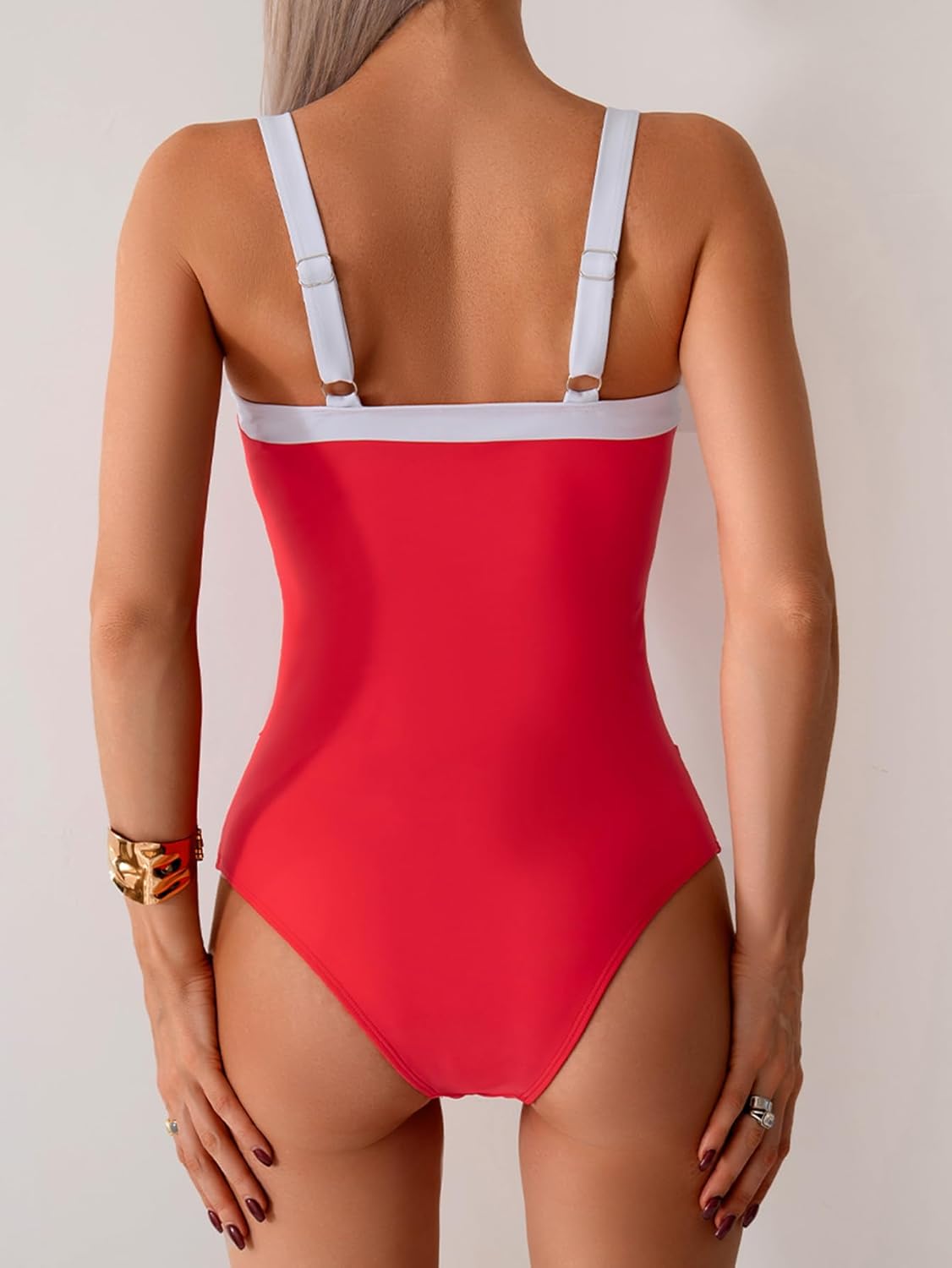 Limeeke Women's One Piece Swimsuits Color Block Slimming Tummy Control Bathing Suit V Vired Full Coverage Swimwear 2025