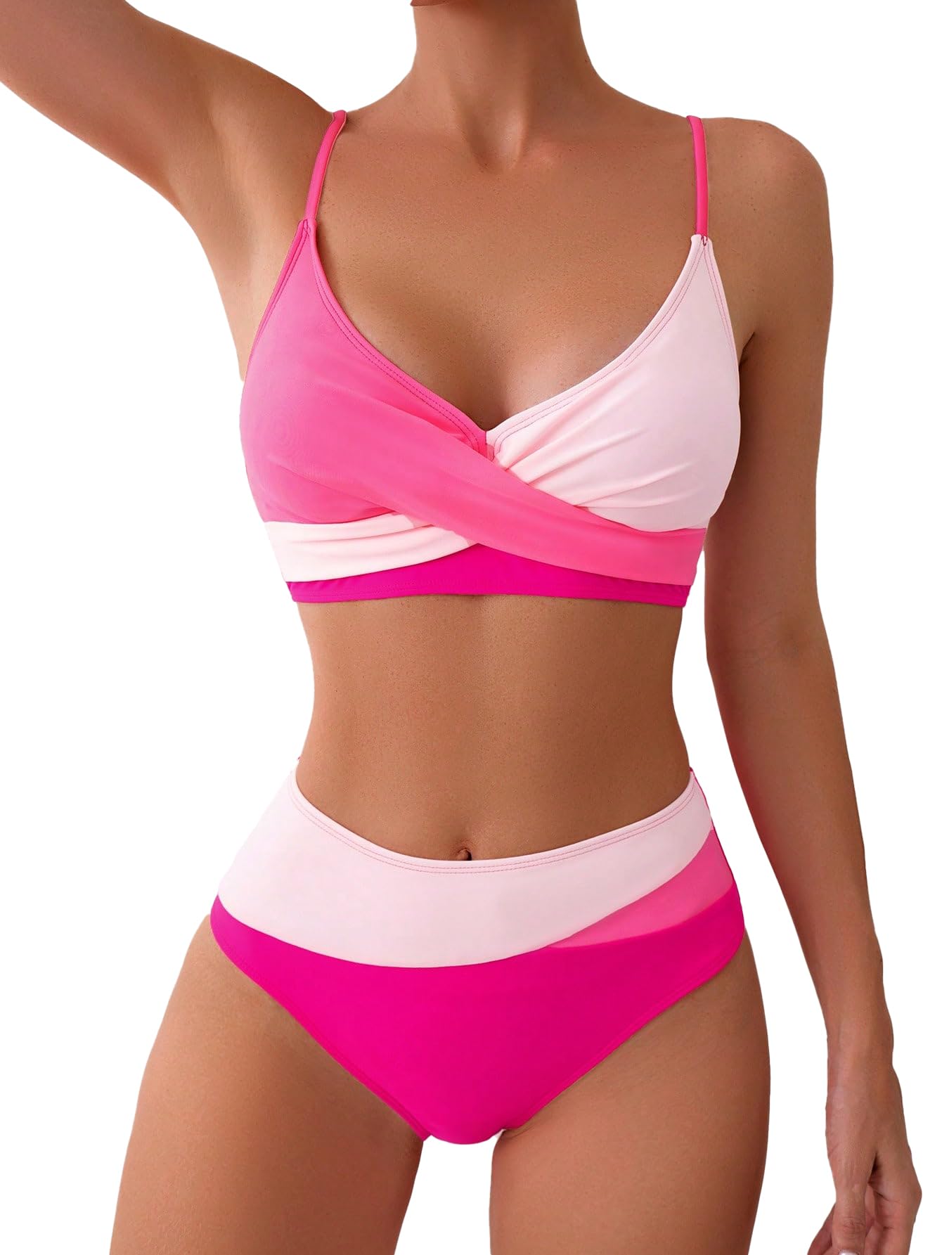 Limeeke Women's Twist Front Bikini Sets High Waisted Swimsuit V Neck Two Piece Bathing Suit