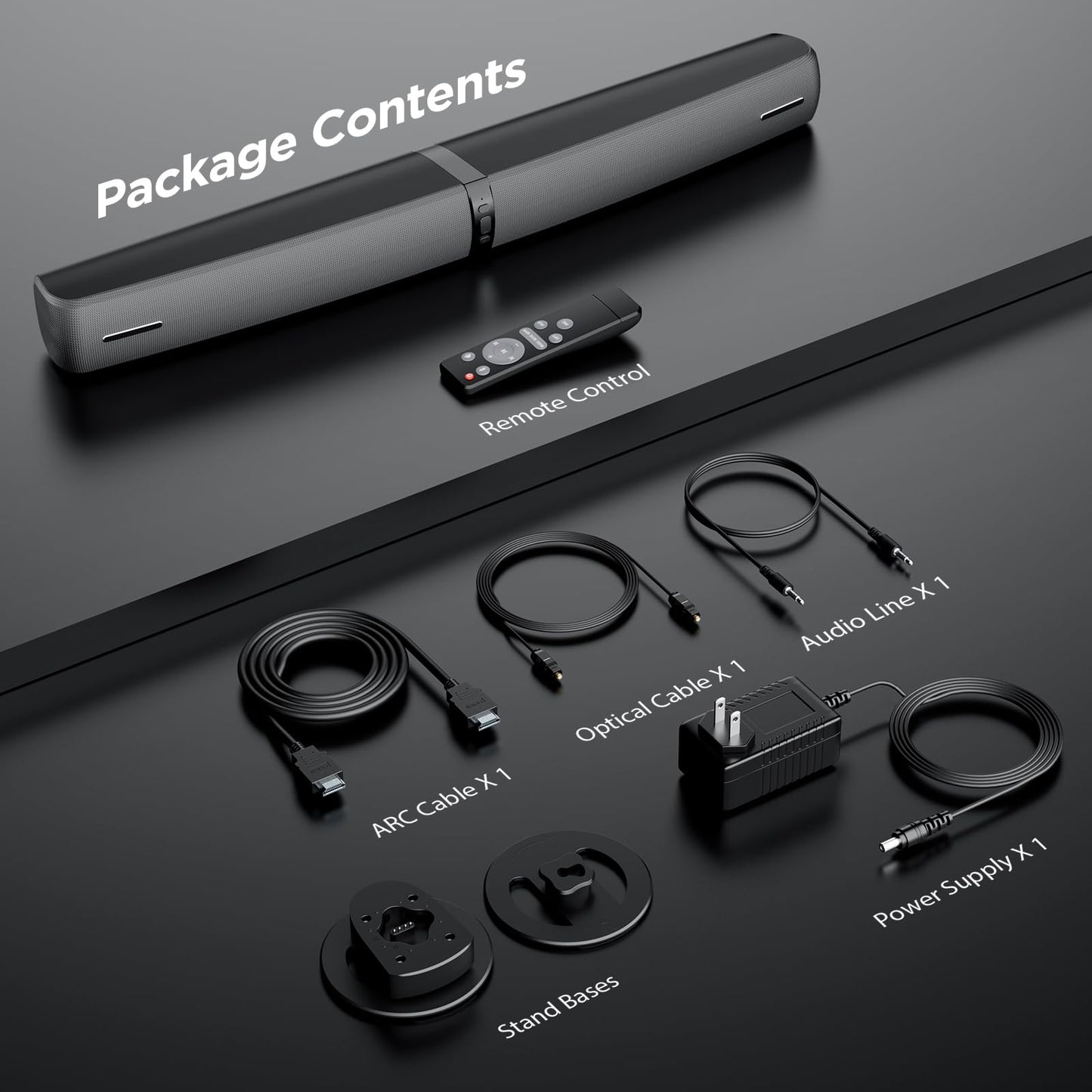Sound Bar for Smart TV,90W Soundbar with Bluetooth/ARC/Optical/AUX Connect, Auto Volume Boost, 3 Customizable Equalizer Modes, 2 in 1 Detachable Soundbar for TV/PC/Gaming/Projectors