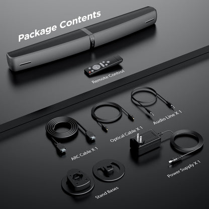Sound Bar for Smart TV,90W Soundbar with Bluetooth/ARC/Optical/AUX Connect, Auto Volume Boost, 3 Customizable Equalizer Modes, 2 in 1 Detachable Soundbar for TV/PC/Gaming/Projectors