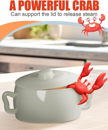 2 PCS Crab Silicone Utensil Rest -Silicone Spoon Holder, Funny Kitchen Accessory Gifts-Heat-Resistant Kitchen and Grill Utensil Holder -Non-Slip Spoon Holder Stove Organizer, Steam Releaser(2 Pcs Red)