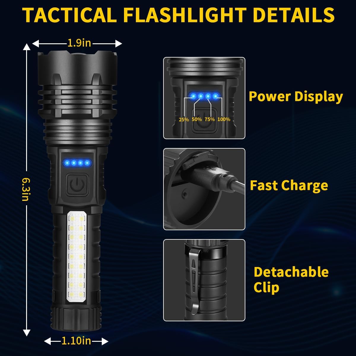 Rechargeable Flashlights High Lumens, 7Mode Flashlights Rechargeable, Super Bright Flashlight, Adjustable Tactical Flash Light, High Powered Flash Light, LED Flashlight for Emergency Home 2Pack